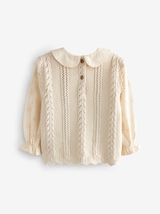 Ecru Marl 100% Cotton Collar Jumper (3mths-7yrs) - Image 7 of 8