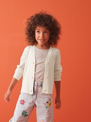 Ecru Cream Ribbed V-Neck Cardigan (3-16yrs) - Image 2 of 6
