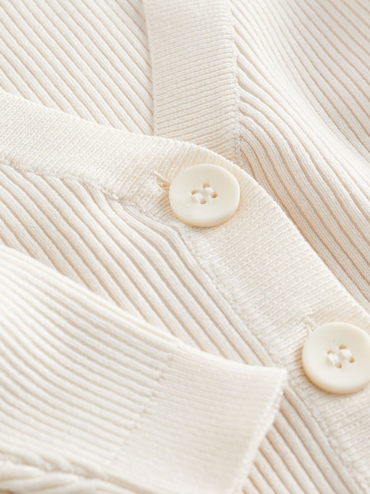 Ecru Cream Ribbed V-Neck Cardigan (3-16yrs) - Image 6 of 6