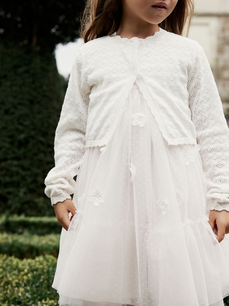 Ecru - Pointelle Occassion Cardigan (3-16yrs) - Image 5 of 9