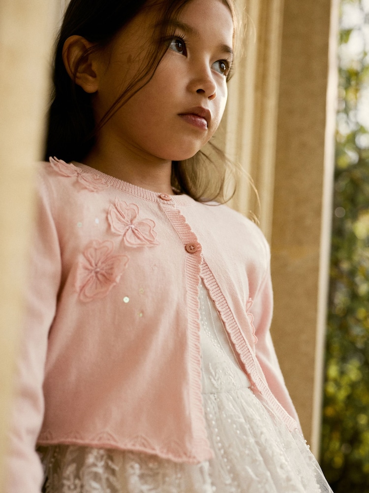 Pink Sequin Flower Shrug Cardigan (3mths-16yrs) - Image 1 of 6