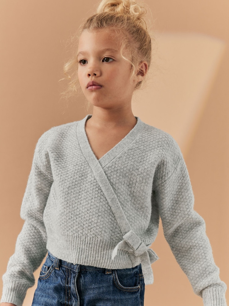 Grey Ballet Style Wrap Front Tie Jumper (3-16yrs) - Image 1 of 8