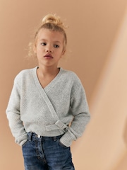 Grey Ballet Style Wrap Front Tie Jumper (3-16yrs) - Image 2 of 8