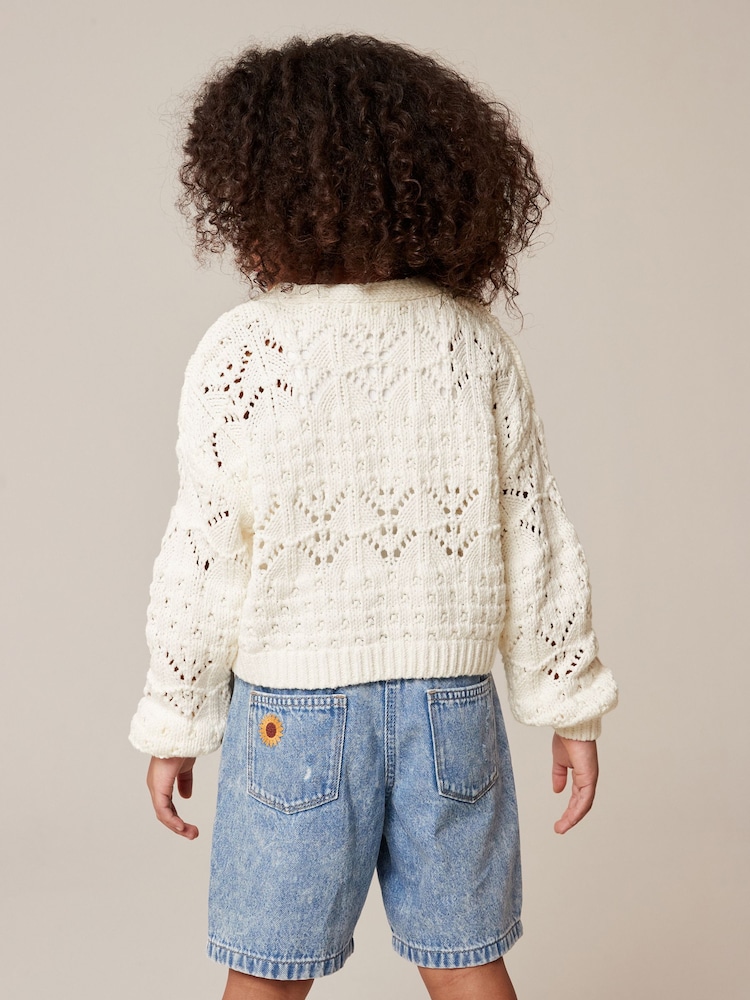 Ecru Cream Crochet V-Neck Cardigan (3-16yrs) - Image 2 of 6 Ecru Cream Crochet V-Neck Cardigan (3-16yrs) - Image 2 of 6