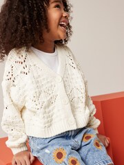 Ecru Cream Crochet V-Neck Cardigan (3-16yrs) - Image 3 of 6