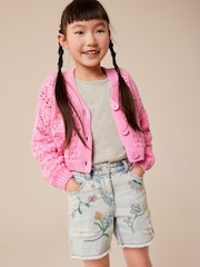Pink Crochet V-Neck Cardigan (3-16yrs) - Image 3 of 7