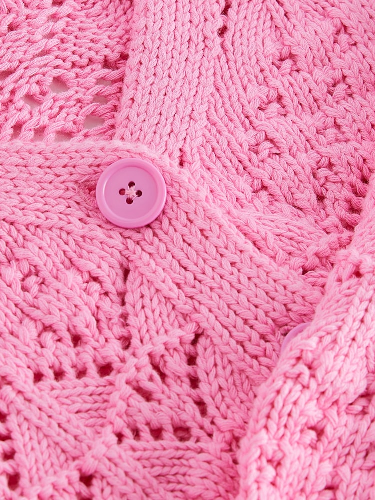 Pink Crochet V-Neck Cardigan (3-16yrs) - Image 7 of 7 Pink Crochet V-Neck Cardigan (3-16yrs) - Image 7 of 7