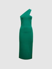 Reiss Green Lola Knitted One Shoulder Bodycon Midi Dress - Image 2 of 4