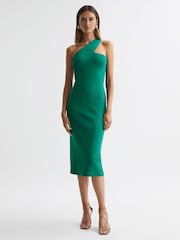 Reiss Green Lola Knitted One Shoulder Bodycon Midi Dress - Image 3 of 4
