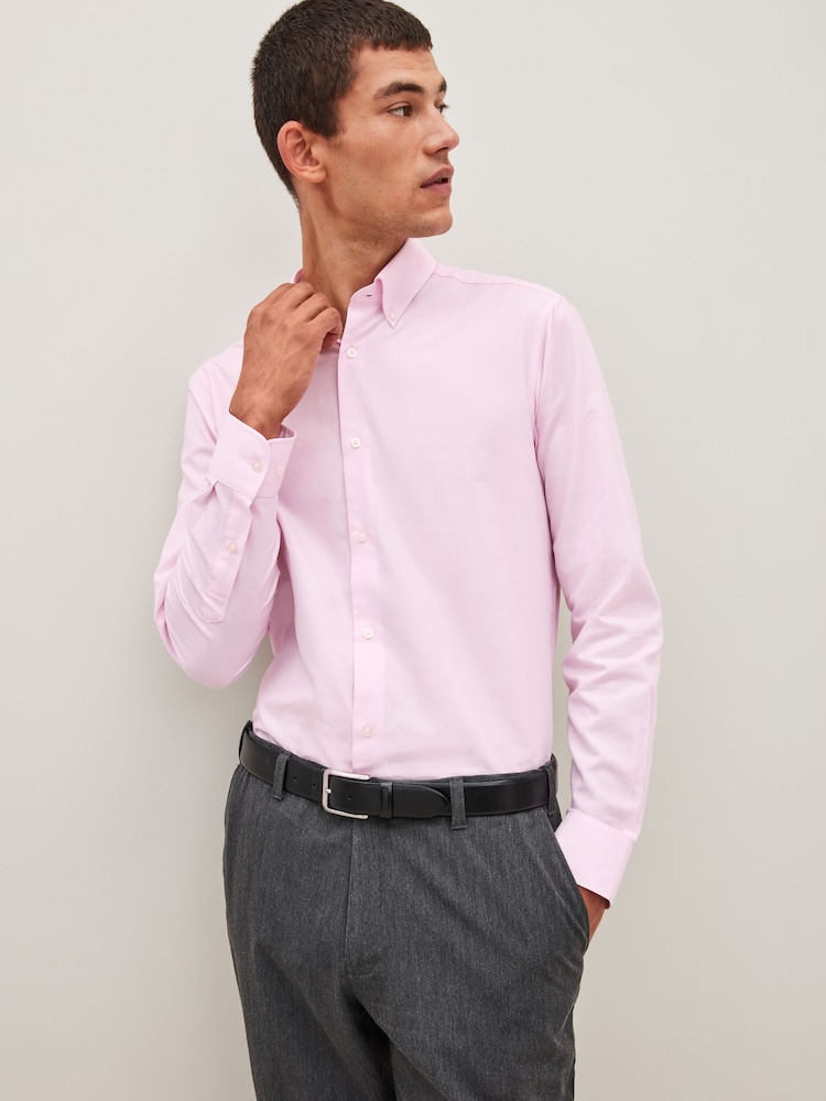 Rose clair - Ajustement régulier - Chemise Oxford à manchette simple facile d’entretien - Image 1 de 8