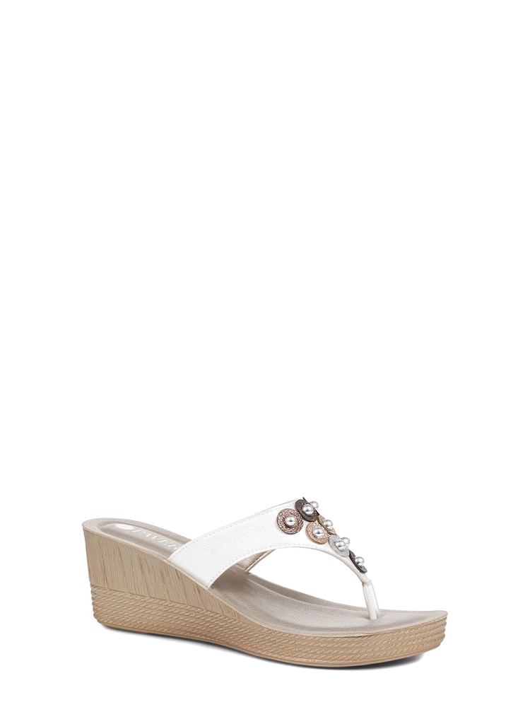 Pavers White Pavers Toe Post Wedge Sandals - Image 2 of 5
