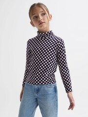 Reiss Navy/White Casey Junior Polka Dot Roll Neck Top - Image 1 of 6