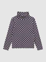 Reiss Navy/White Casey Junior Polka Dot Roll Neck Top - Image 2 of 6