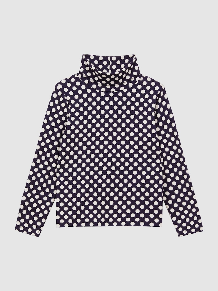 Reiss Navy/White Casey Junior Polka Dot Roll Neck Top - Image 2 of 6