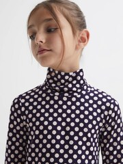 Reiss Navy/White Casey Junior Polka Dot Roll Neck Top - Image 4 of 6