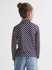 Reiss Navy/White Casey Junior Polka Dot Roll Neck Top - Image 5 of 6