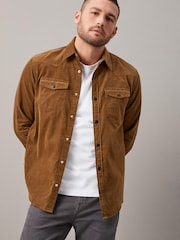 Brown Cord Twin Pocket Western Long Sleeve 100% Cotton Shirt - Image 1 of 9
