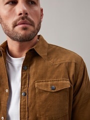 Brown Cord Twin Pocket Western Long Sleeve 100% Cotton Shirt - Image 4 of 9