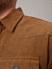 Brown Cord Twin Pocket Western Long Sleeve 100% Cotton Shirt - Image 5 of 9