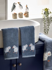 Set of 2 Blue Puffin 100% Cotton Face Cloths - Image 1 of 3