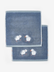 Set of 2 Blue Puffin 100% Cotton Face Cloths - Image 2 of 3