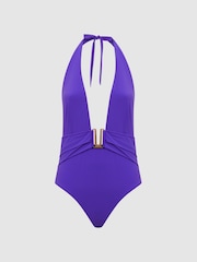 Reiss Purple Isabel Plunge Neck Swimsuit - Image 2 of 5