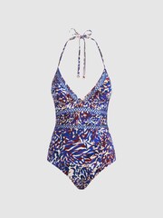 Reiss Purple Print Gia Halterneck Printed Swimsuit - Image 2 of 4