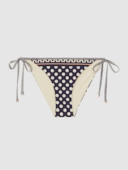 Reiss Navy/White Zana Polka Dot Self-Tie Bikini Bottoms - Image 2 of 4