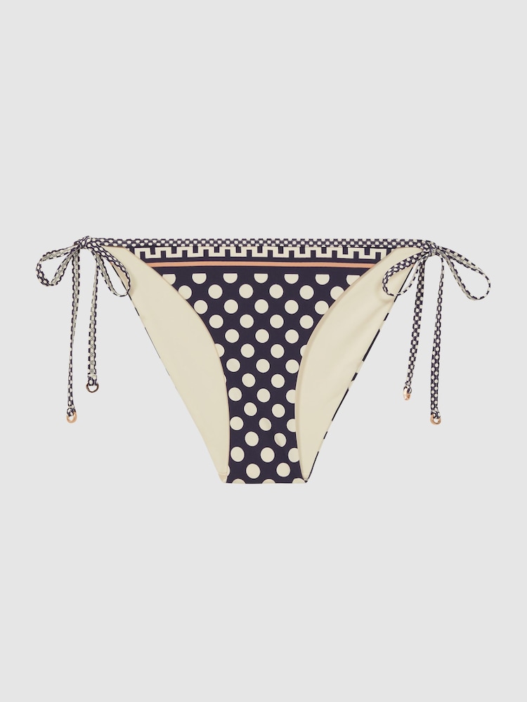 Reiss Navy/White Zana Polka Dot Self-Tie Bikini Bottoms - Image 2 of 4