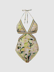 Reiss Yellow Print Hatty Floral Print Cut-Out Swimsuit - Image 2 of 4