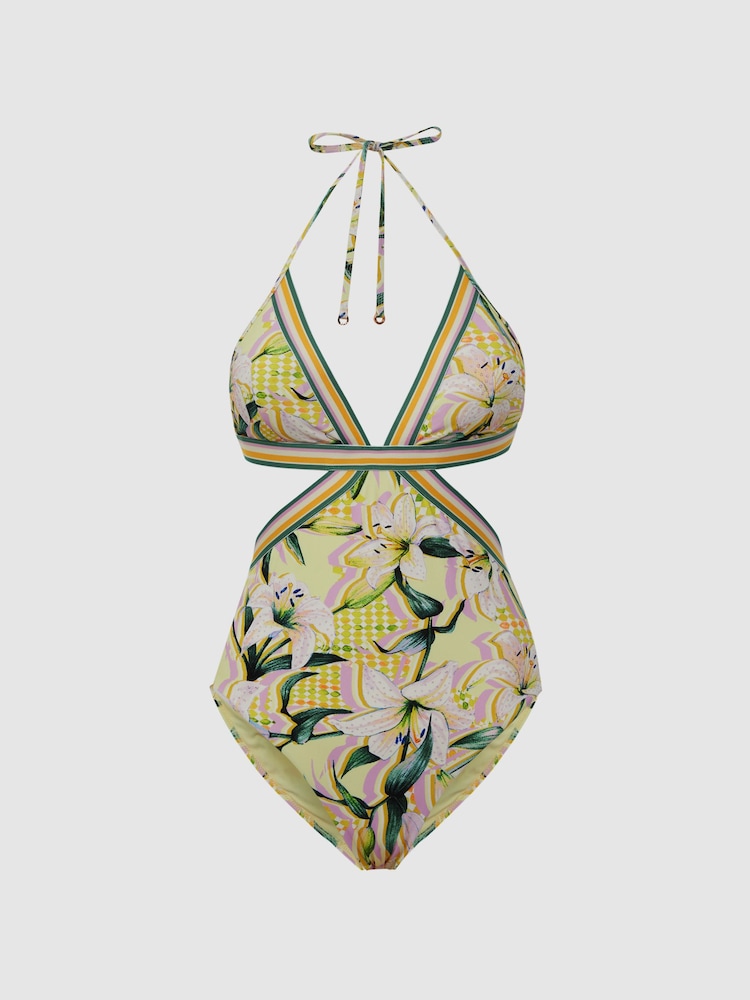 Reiss Yellow Print Hatty Floral Print Cut-Out Swimsuit - Image 2 of 4