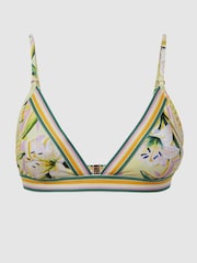 Reiss Yellow Print Faye Floral Print Striped Bikini Top - Image 2 of 4