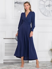 Jolie Moi Navy Blue Rashelle Jersey Long Sleeve Maxi Dress - Image 1 of 6