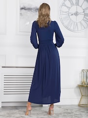 Jolie Moi Navy Blue Rashelle Jersey Long Sleeve Maxi Dress - Image 2 of 6