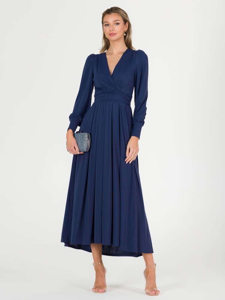 Jolie Moi Navy Blue Rashelle Jersey Long Sleeve Maxi Dress - Image 6 of 6 Jolie Moi Navy Blue Rashelle Jersey Long Sleeve Maxi Dress - Image 6 of 6