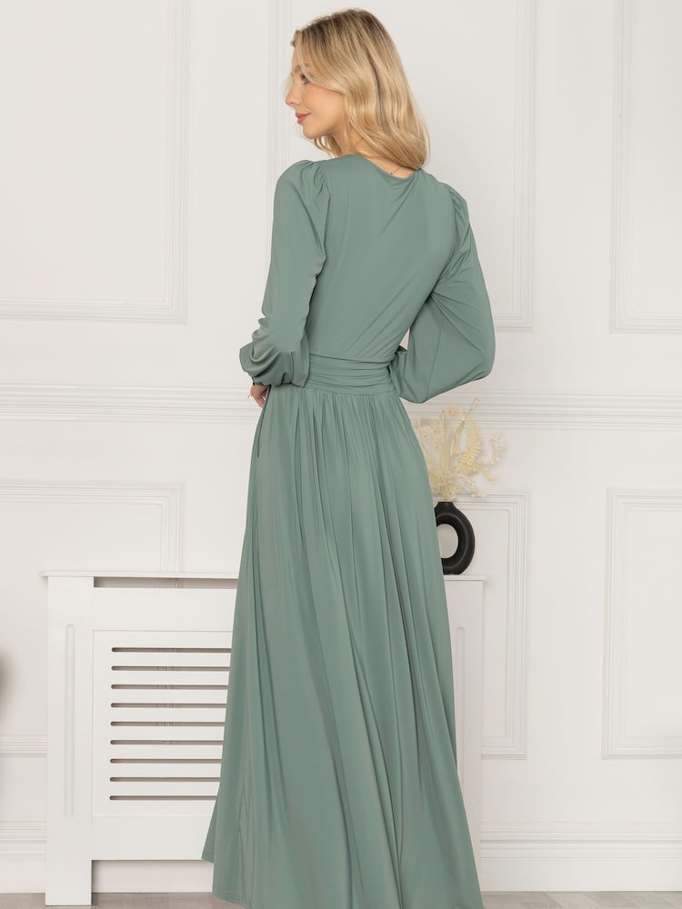 Zielony - Sukienka maxi Jolie Moi Rashelle z dżerseju z długim rękawem - Image 3 of 6
