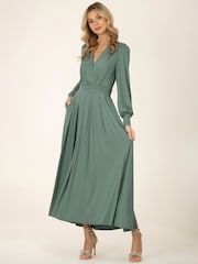 Jolie Moi Green Rashelle Jersey Long Sleeve Maxi Dress - Image 4 of 6