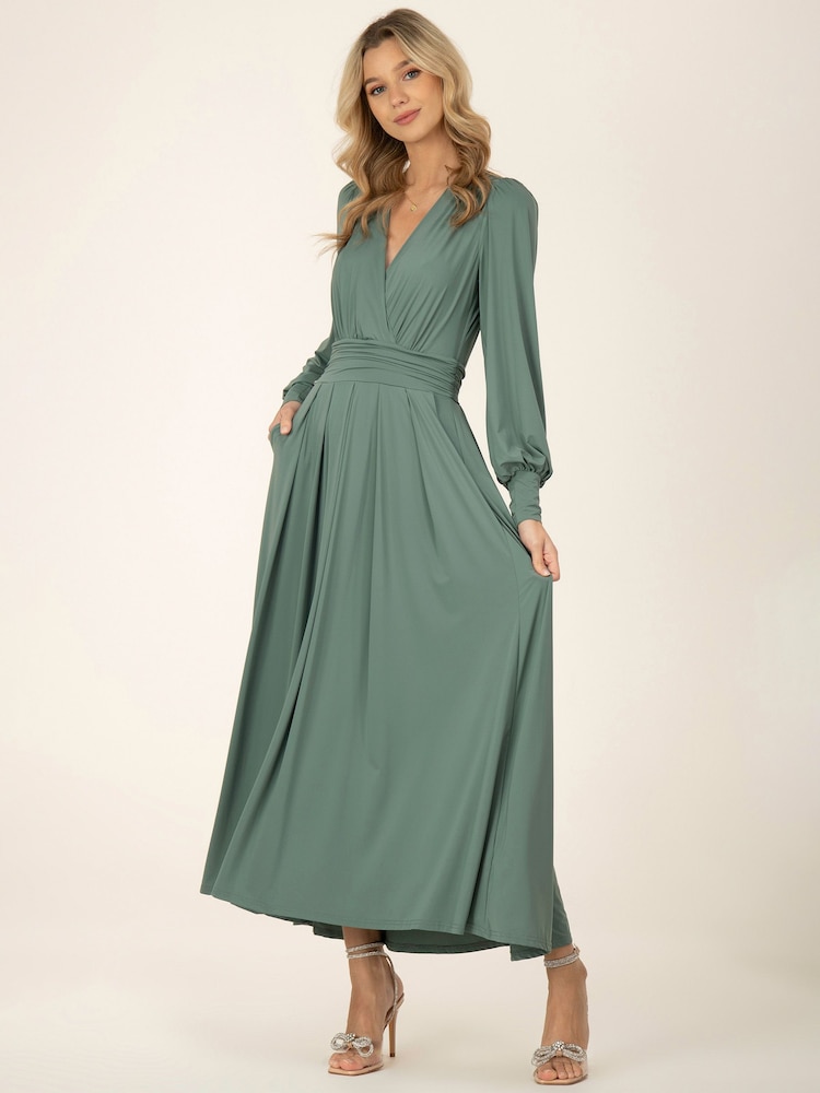 Zielony - Sukienka maxi Jolie Moi Rashelle z dżerseju z długim rękawem - Image 4 of 6