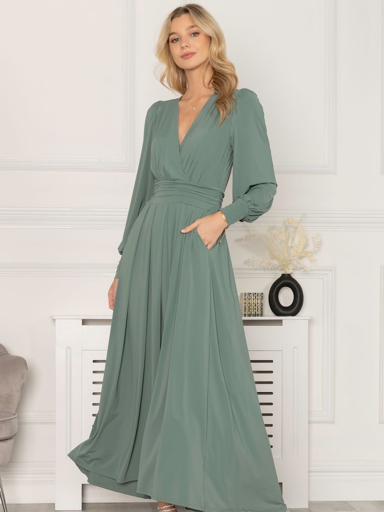 Zielony - Sukienka maxi Jolie Moi Rashelle z dżerseju z długim rękawem - Image 5 of 6