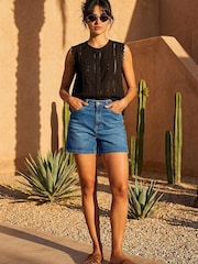 Roman Black Embroidered Cotton Scallop Blouse - Image 2 of 4