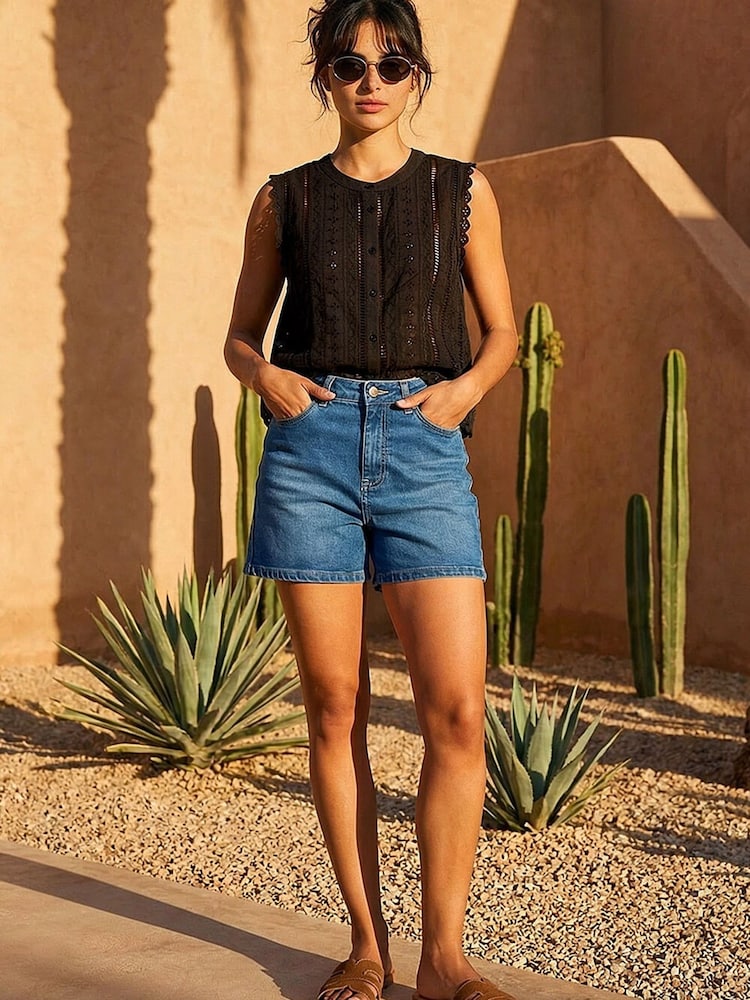 Roman Black Embroidered Cotton Scallop Blouse - Image 2 of 4
