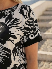 Roman Black Curve Mono Floral Print Stretch Top - Image 4 of 4