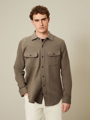 Brown Brushed 100% Cotton Twin Pocket Shacket - Image 1 of 7