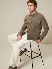 Brown Brushed 100% Cotton Twin Pocket Shacket - Image 2 of 7