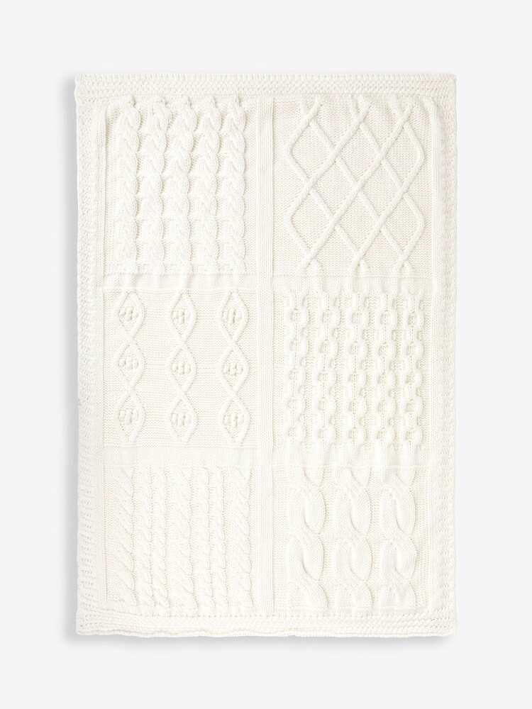 JoJo Maman Bébé Cable Knit Patchwork Baby Blanket - Image 2 of 3 JoJo Maman Bébé Cable Knit Patchwork Baby Blanket - Image 2 of 3