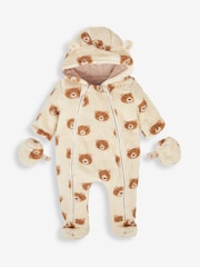 JoJo Maman Bébé Cream Bear Cosy Baby Pramsuit - Image 1 of 4