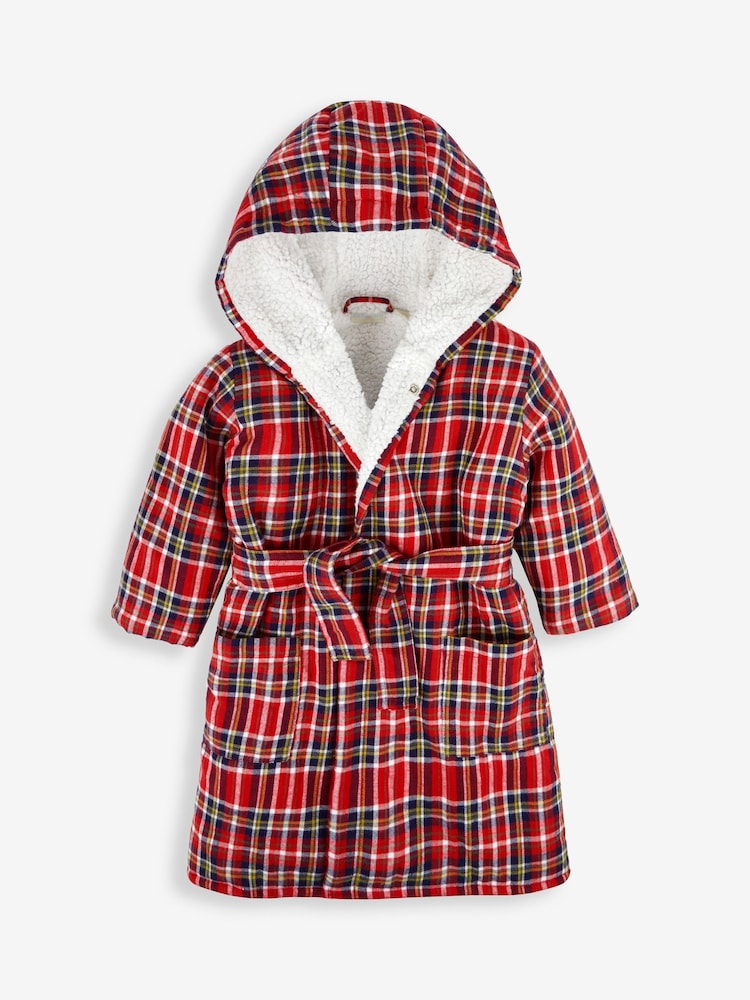 JoJo Maman Bébé Red Kids' Cosy Tartan Dressing Gown - Image 1 of 4