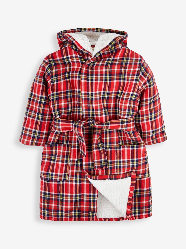 JoJo Maman Bébé Red Kids' Cosy Tartan Dressing Gown - Image 2 of 4