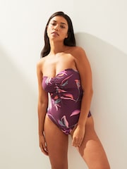 Purple Leaf Tummy Shaping Control Bandeau Swimsuit - Image 1 of 5