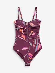 Purple Leaf Tummy Shaping Control Bandeau Swimsuit - Image 5 of 5